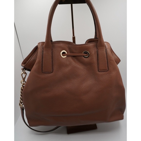 Michael Kors Camden Pebble Brown Gold Leather Satchel Tassel Dark Academia 36-05